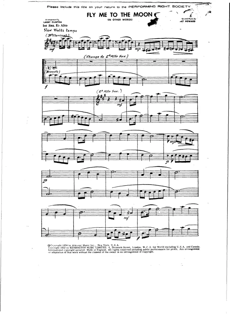 Fly Me To The Moon (Slow Waltz) score preview