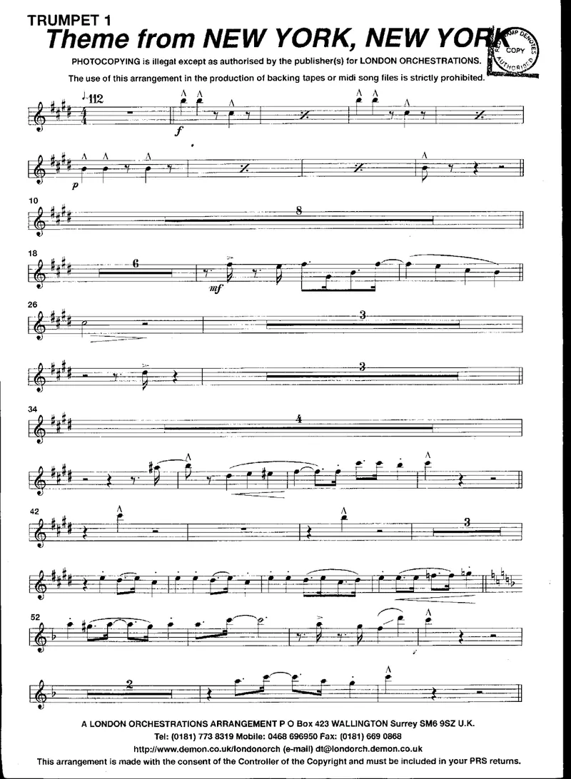 Theme From New York, New York (London Orchestration) score preview