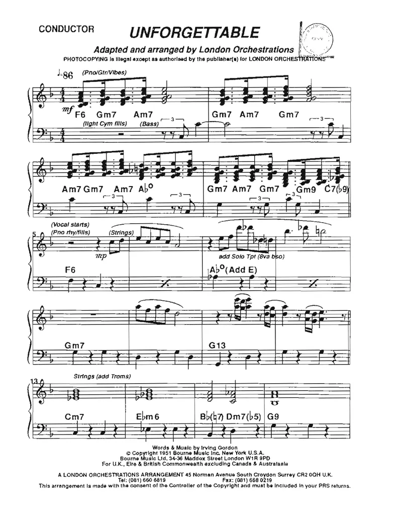 Unforgettable (Vocal Duet) London Orchestrations score preview
