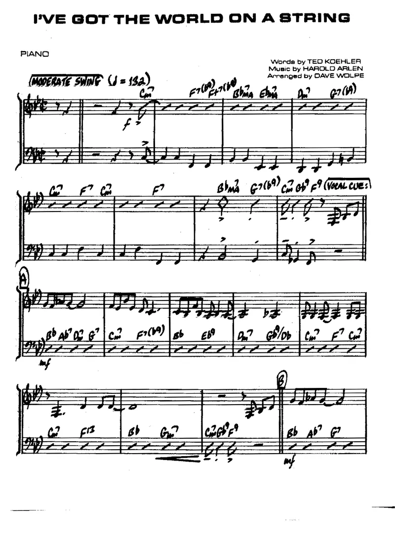 I've Got The World On A String score preview