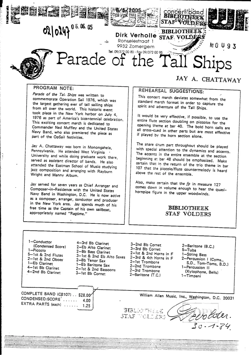 Parade Of The Tall Ships score preview