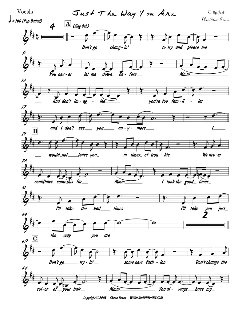 Just The Way You Are score preview