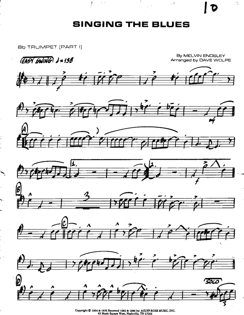 Singing The Blues score preview