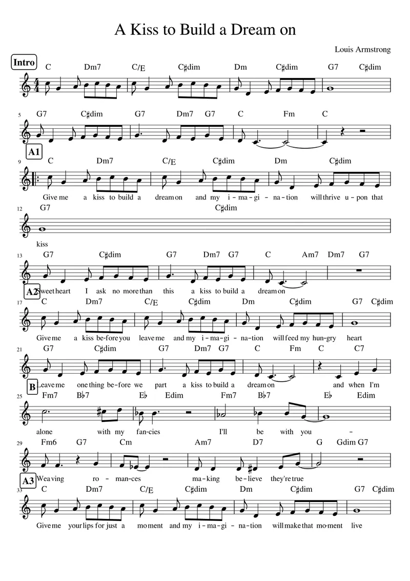 A Kiss To Build A Dream On score preview