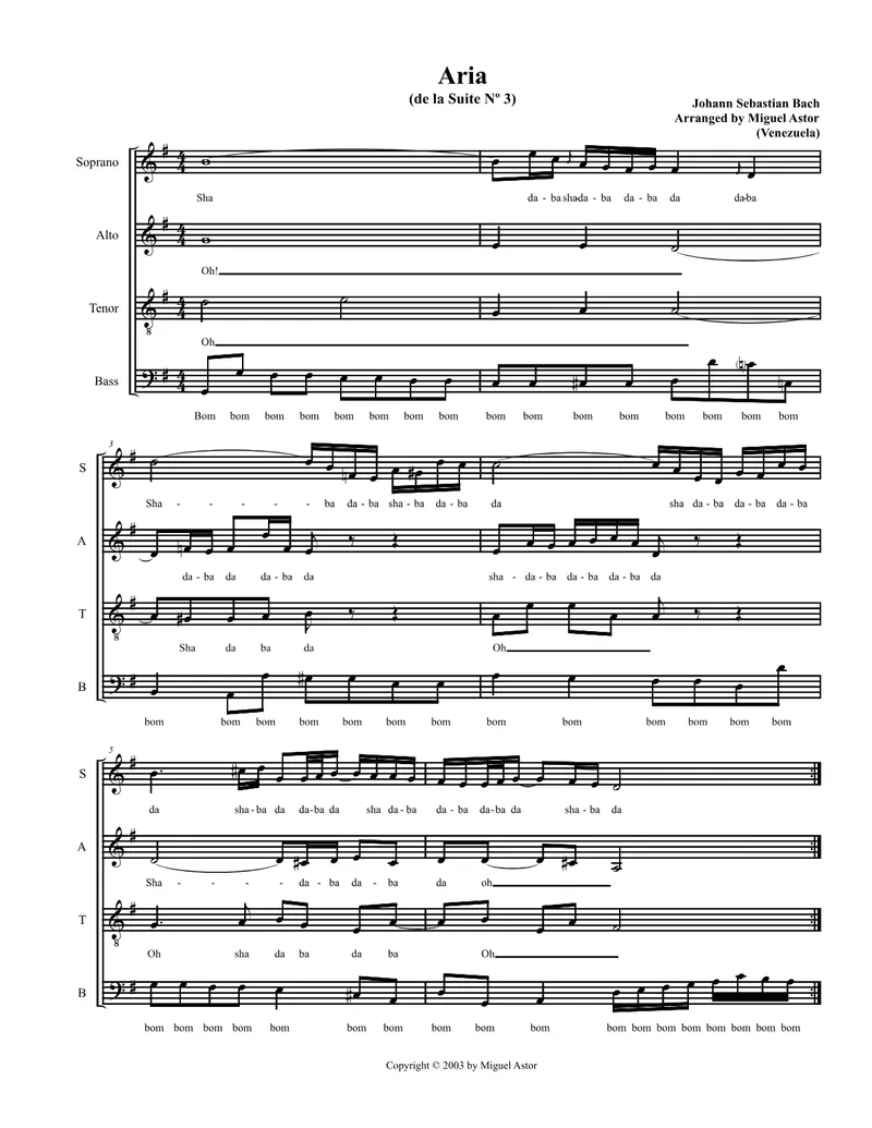Aria (Suite n°3) J.S. Bach score preview