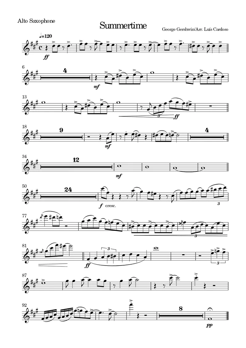 Summertime_partes arr Luis Cardoso score preview