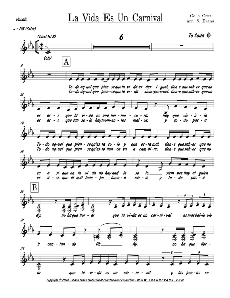 La Vida Es Un Carnival score preview