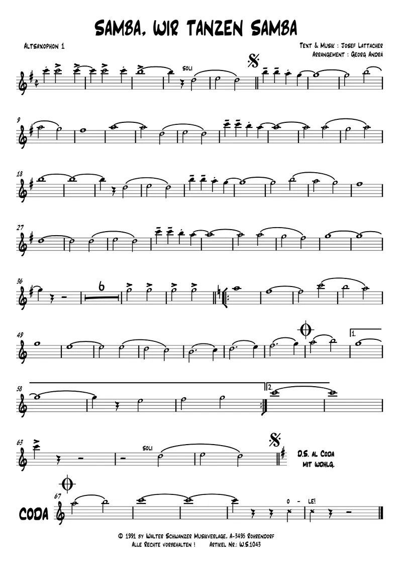 Samba, Wir Tanzen Samba score preview