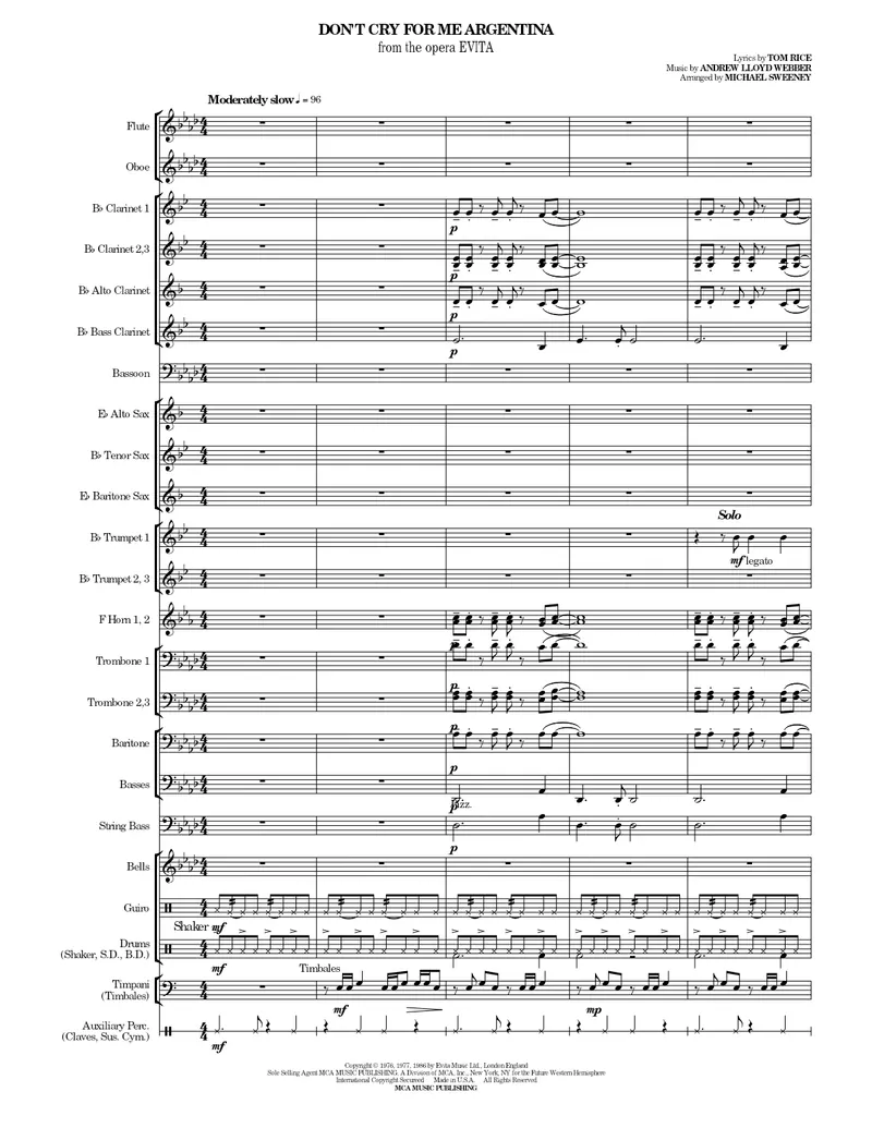Don't Cry For Me Argentina score preview