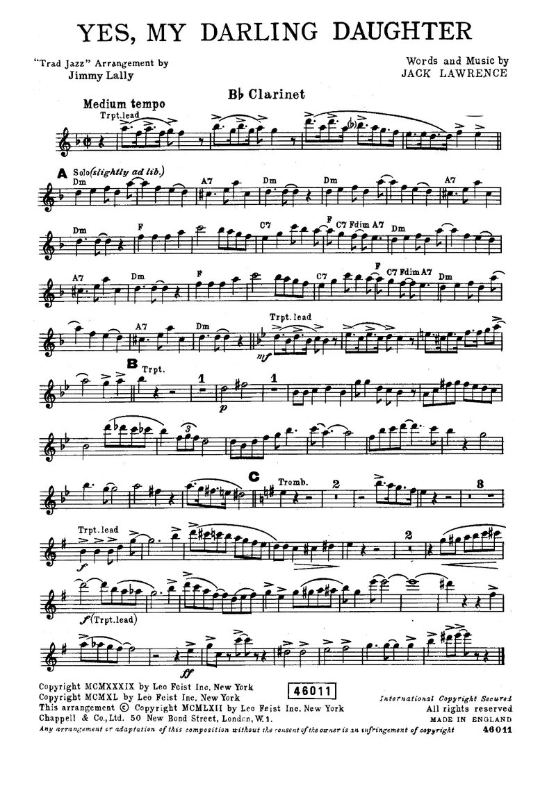 Yes My Darling Daughter score preview