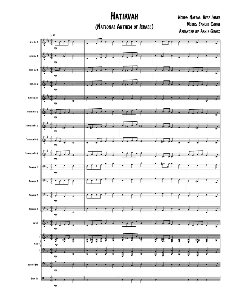 Hatikvah (National Anthem Of Israel) Arnie Gross score preview