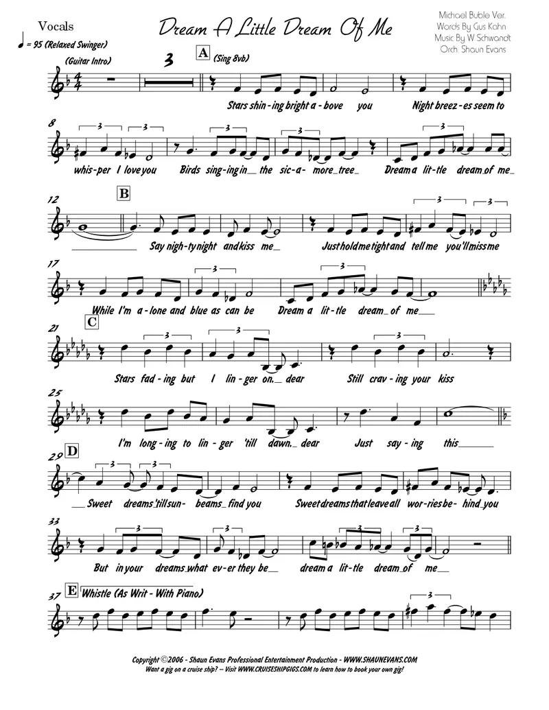 Dream A Little Dream score preview