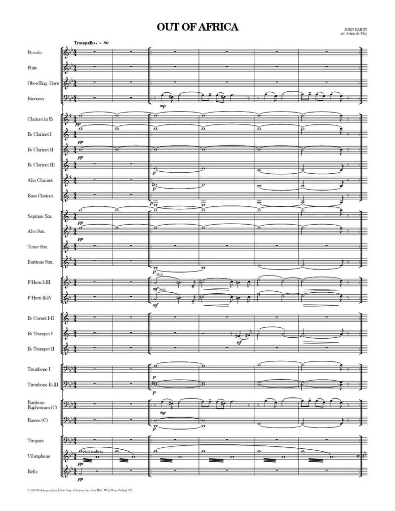 Out Of Africa score preview