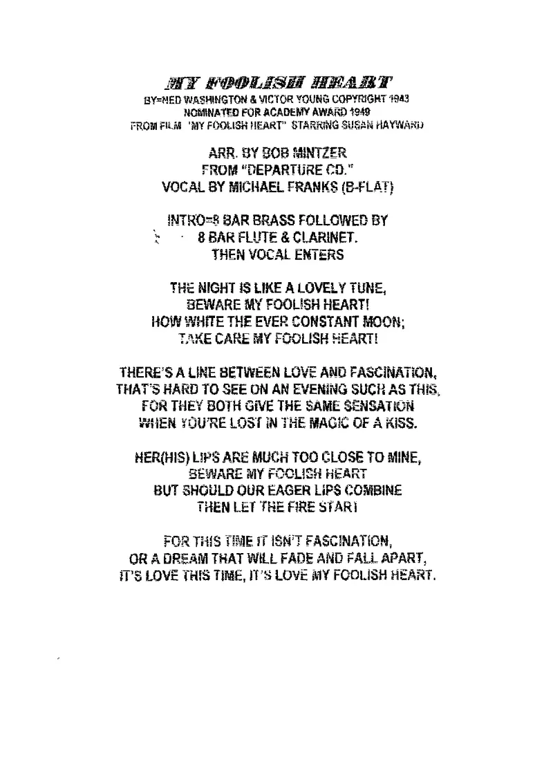 My Foolish Heart score preview