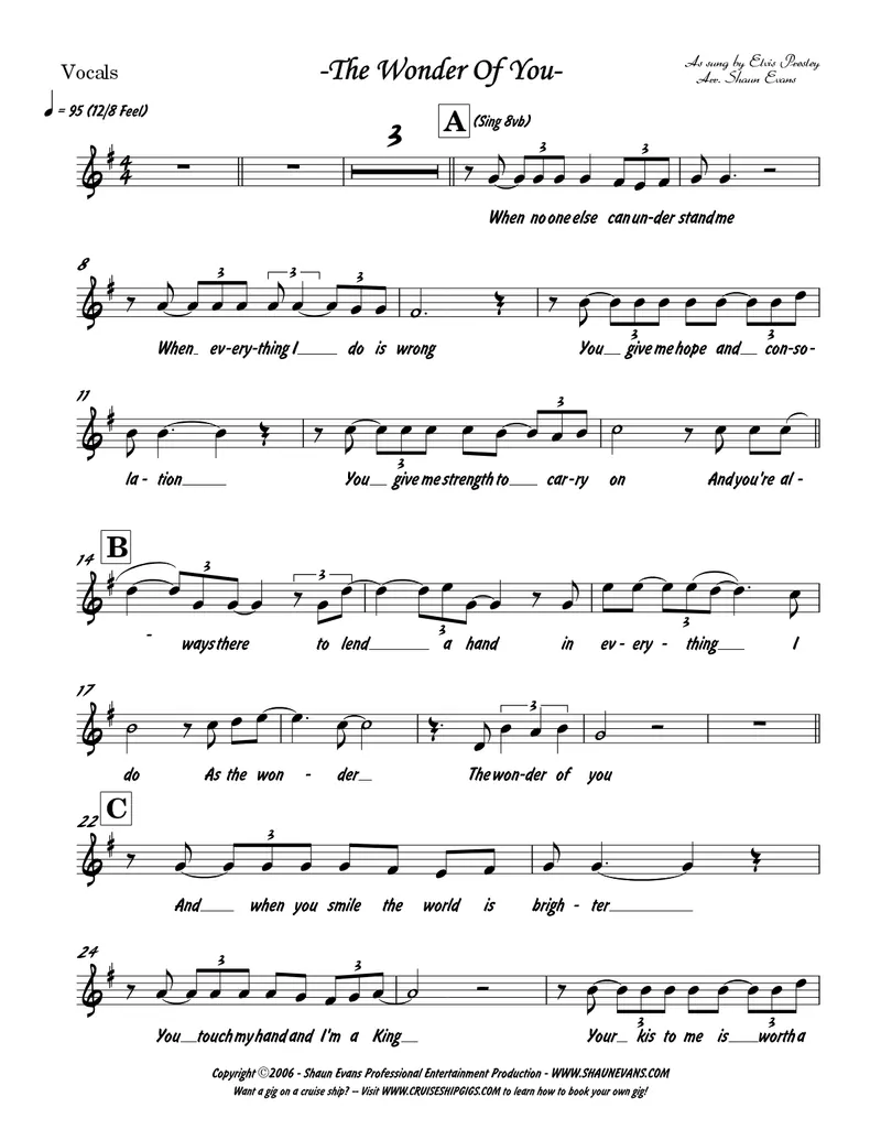 The Wonder Of You score preview