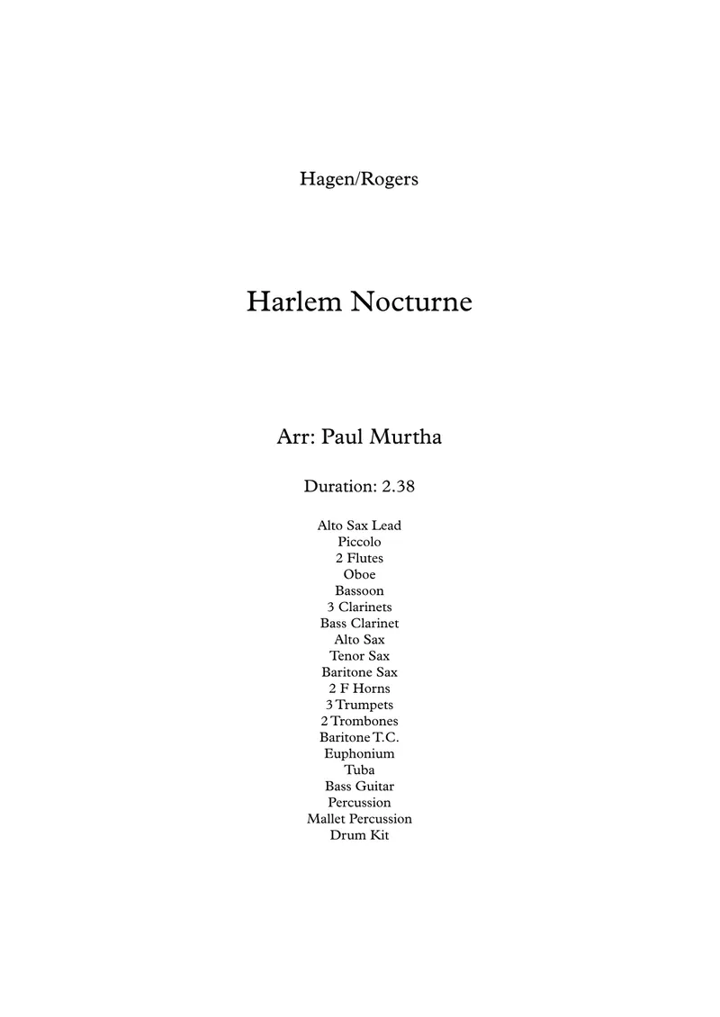 Harlem Nocturne score preview
