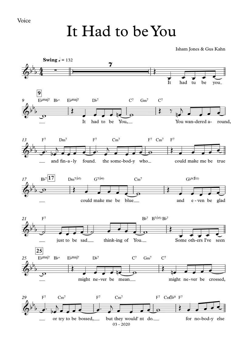It Had To Be You.) Isham Jones) Vocal score preview
