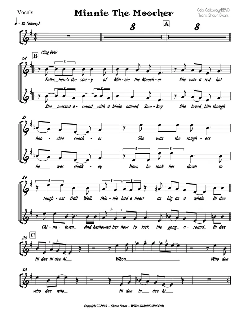 Minnie The Moocher score preview