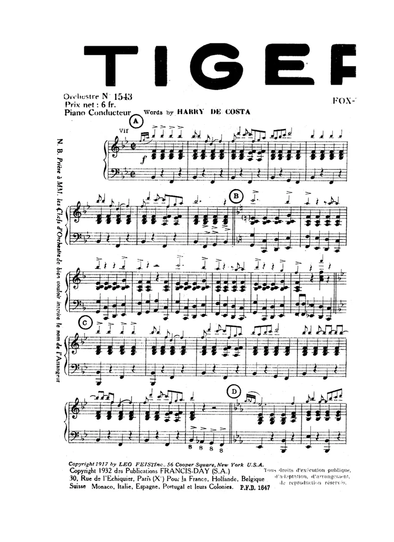 Tiger Rag score preview