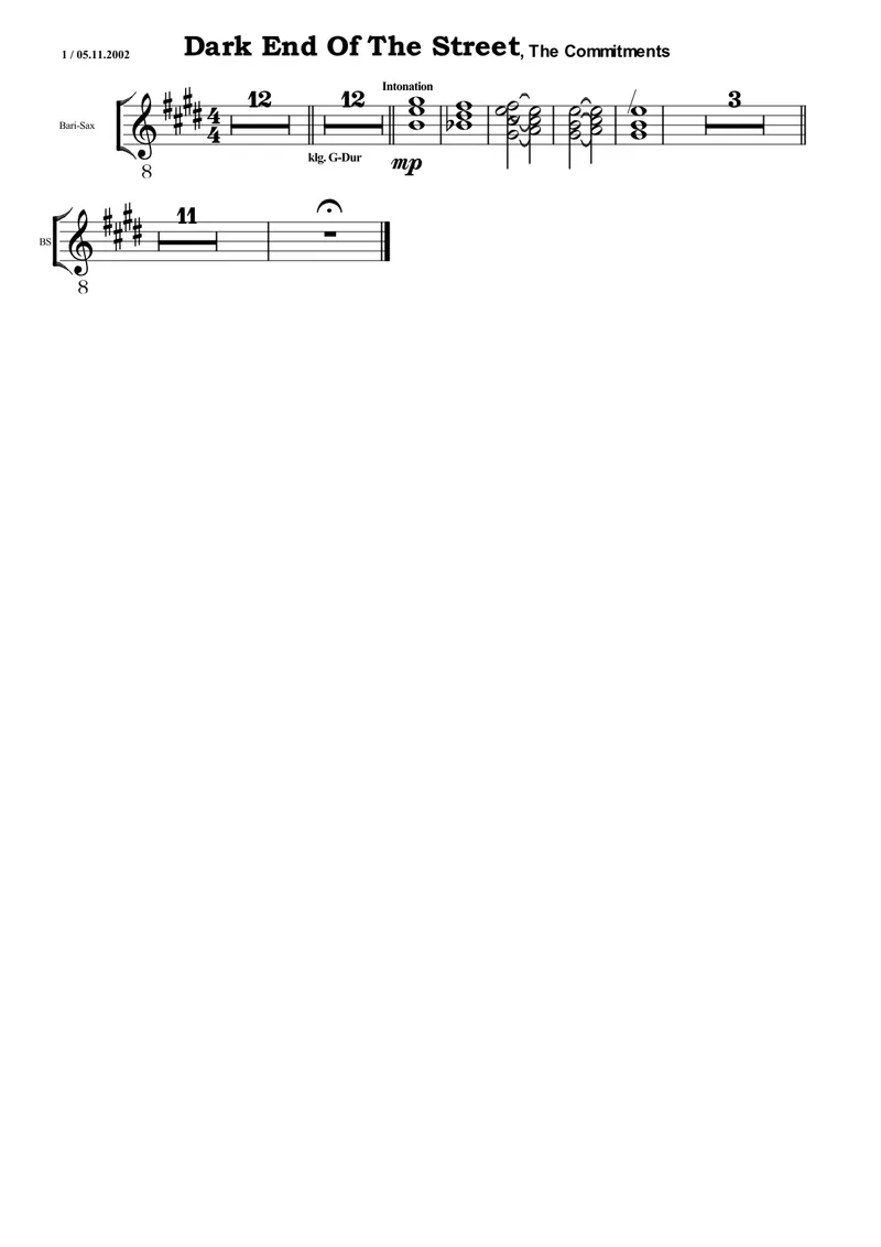Dark End Of The Street - 3 Horns score preview