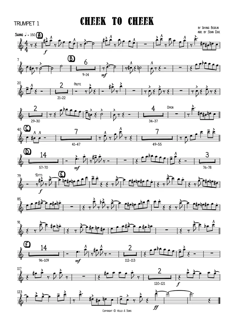 Cheek To Cheek score preview