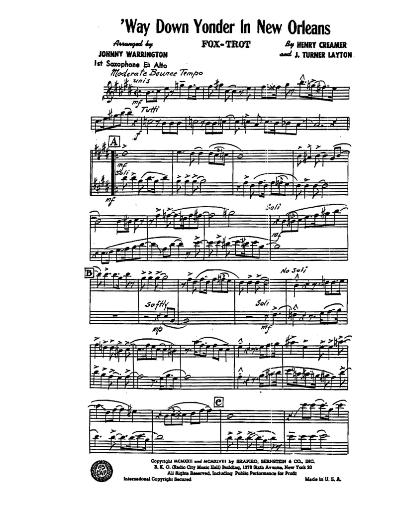 Way Down Yonder In New Orleans score preview