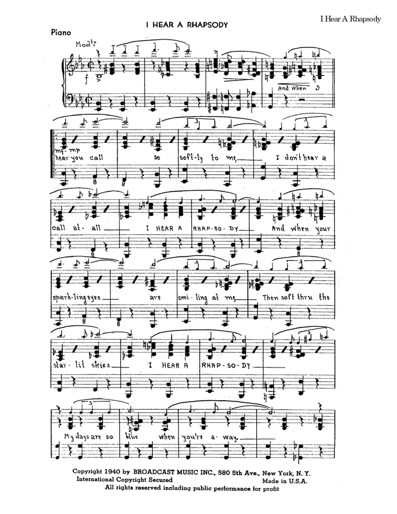 I Hear A Rhapsody score preview