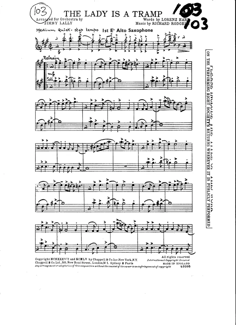 The Lady Is A Tramp score preview