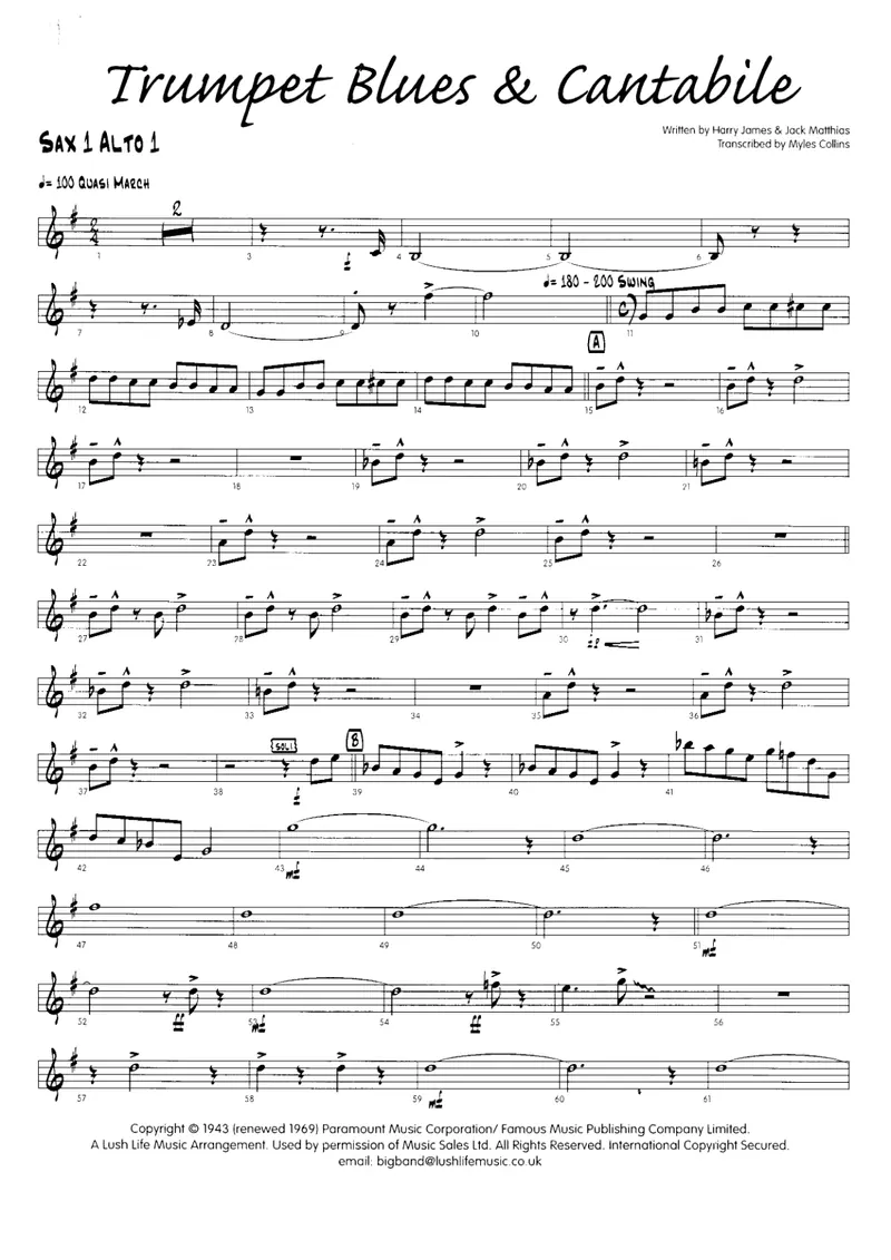 Trumpet Blues And Cantabile (M.Collins score preview