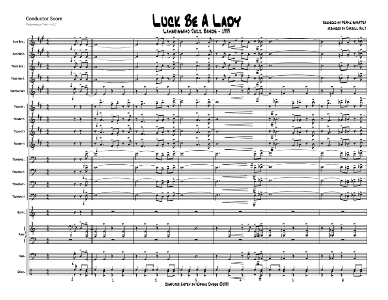 Luck Be A Lady score preview