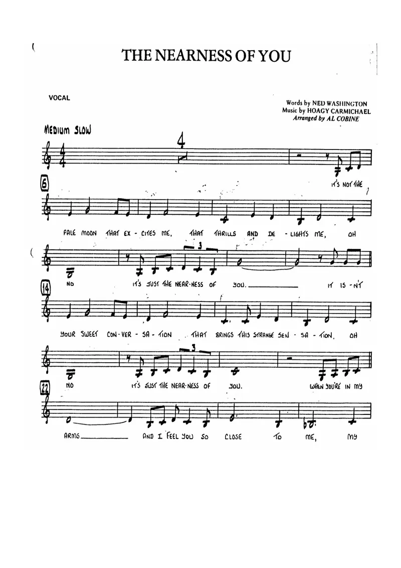 The Nearness Of You score preview