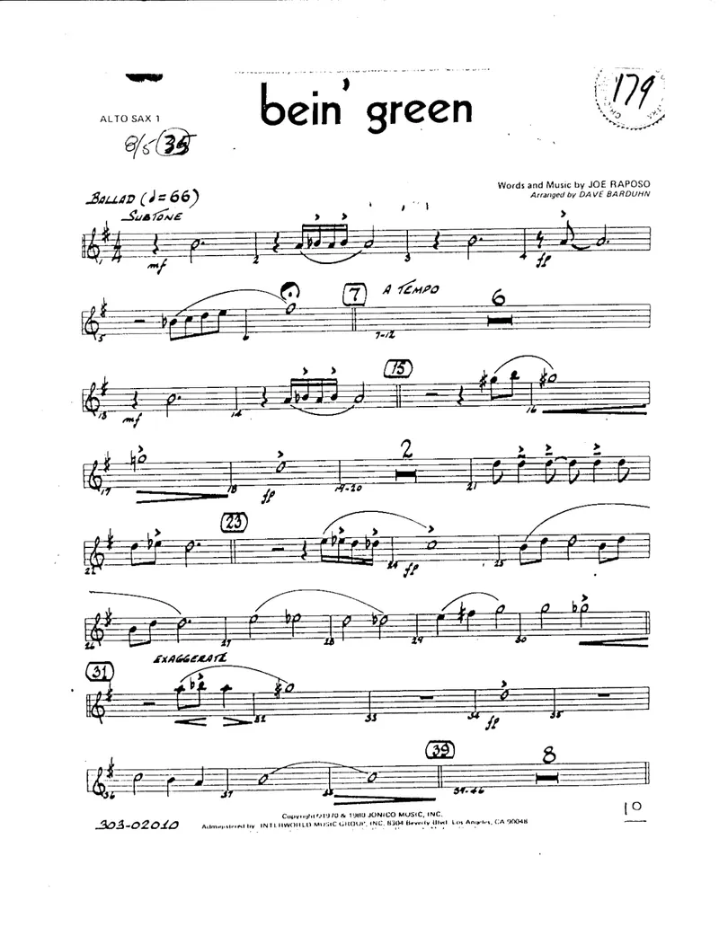 Bein' Green score preview
