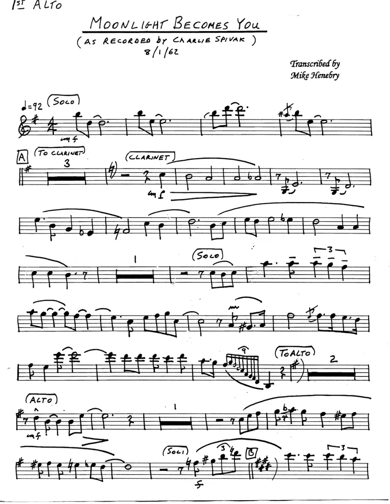Moonlight Becomes You (Charlie Spivak -M. Henebry) score preview