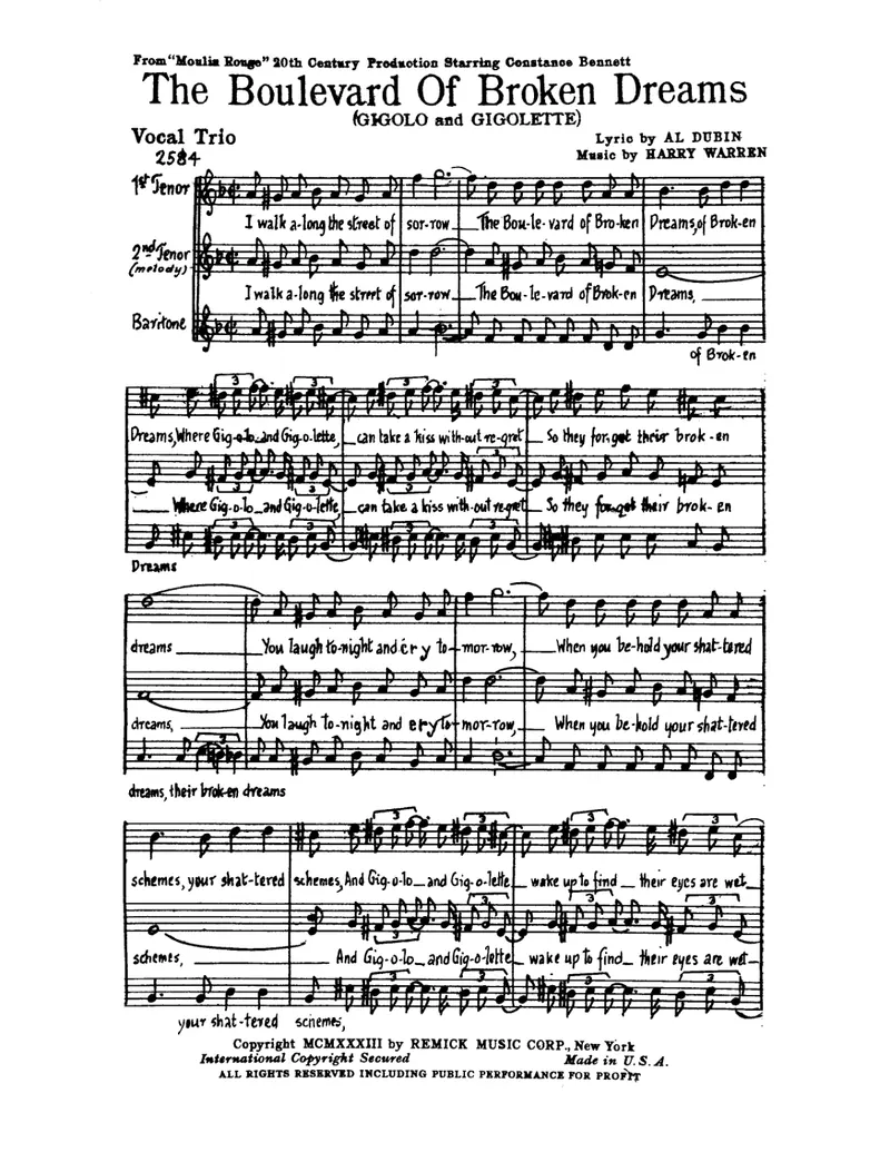 The Boulevard Of Broken Dreams score preview