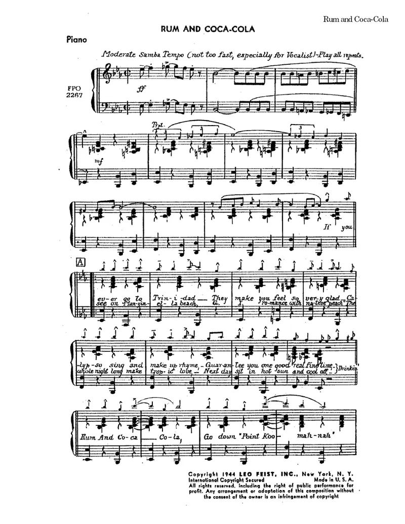Rum And Coca-Cola score preview