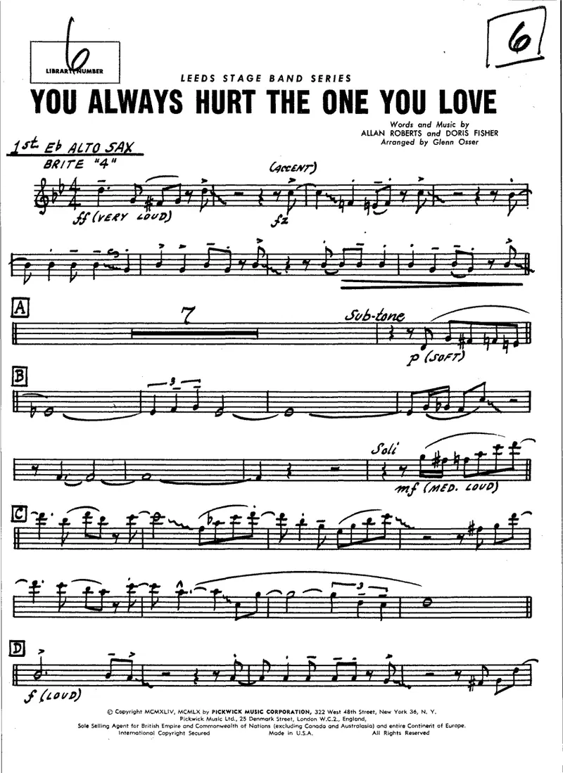 You Always Hurt The One You Love score preview
