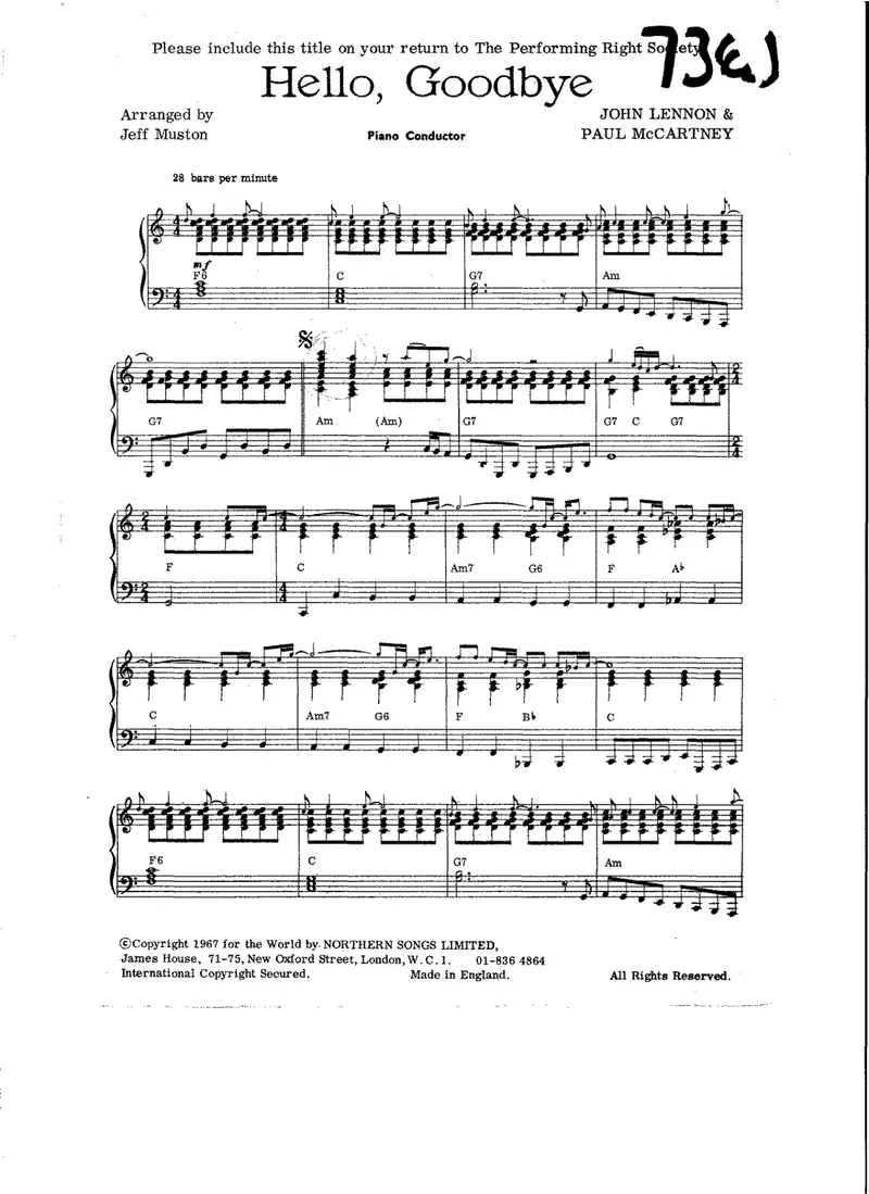 Hello Goodbye score preview