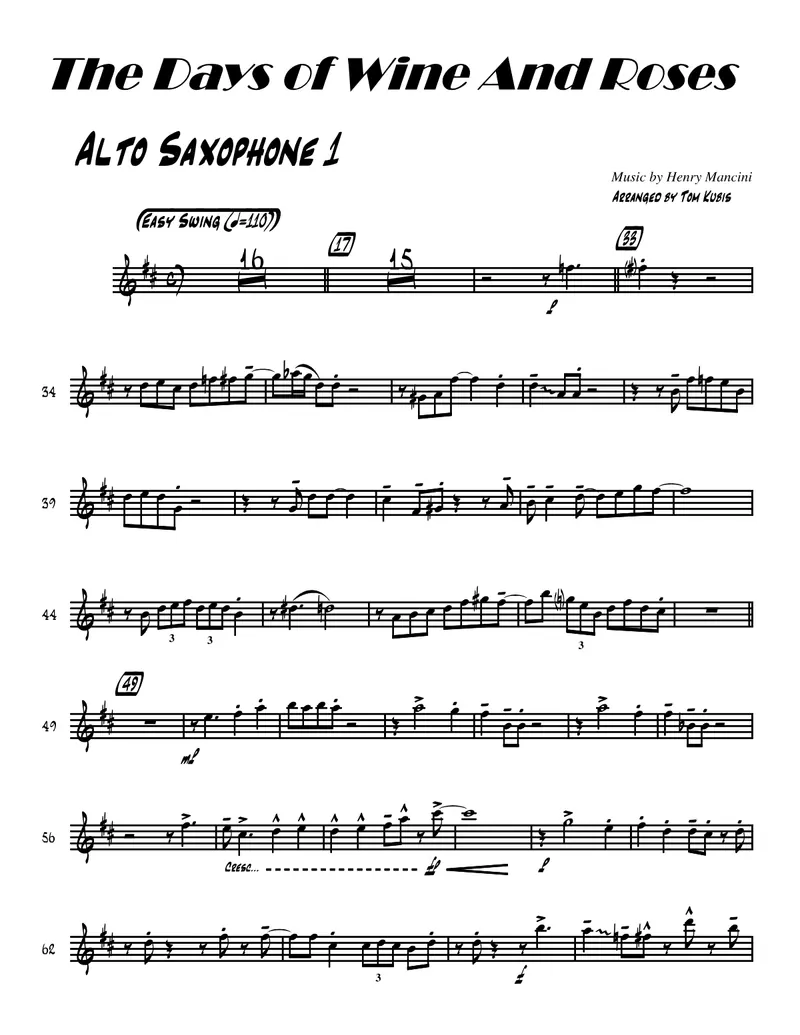 The Days Of Wine & Roses score preview