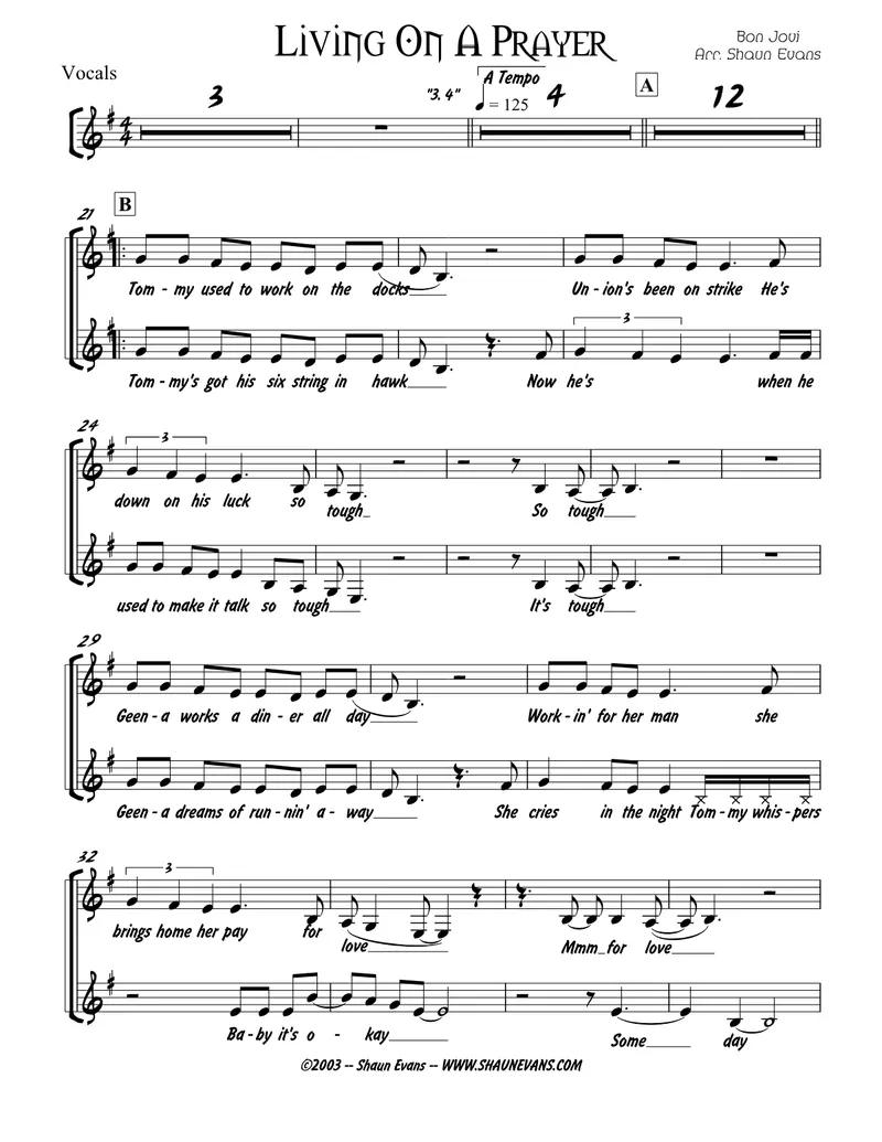 Living On A Prayer score preview