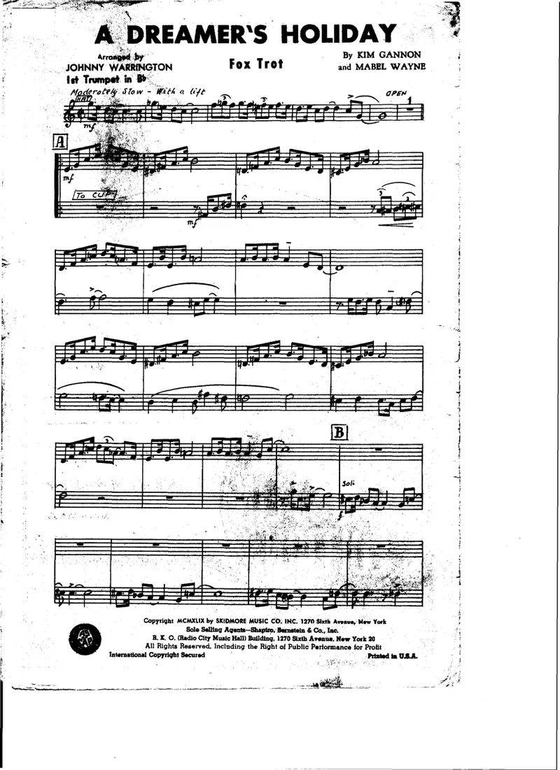 A Dreamer's Holiday score preview