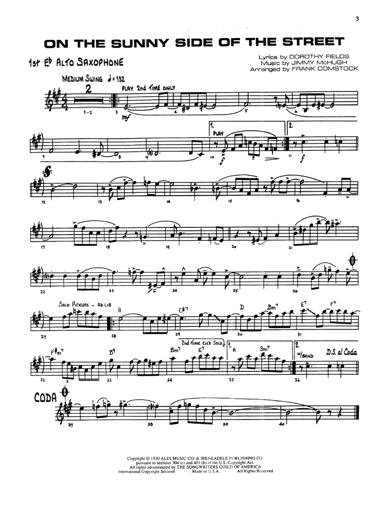 On The Sunny Side Of The Street score preview