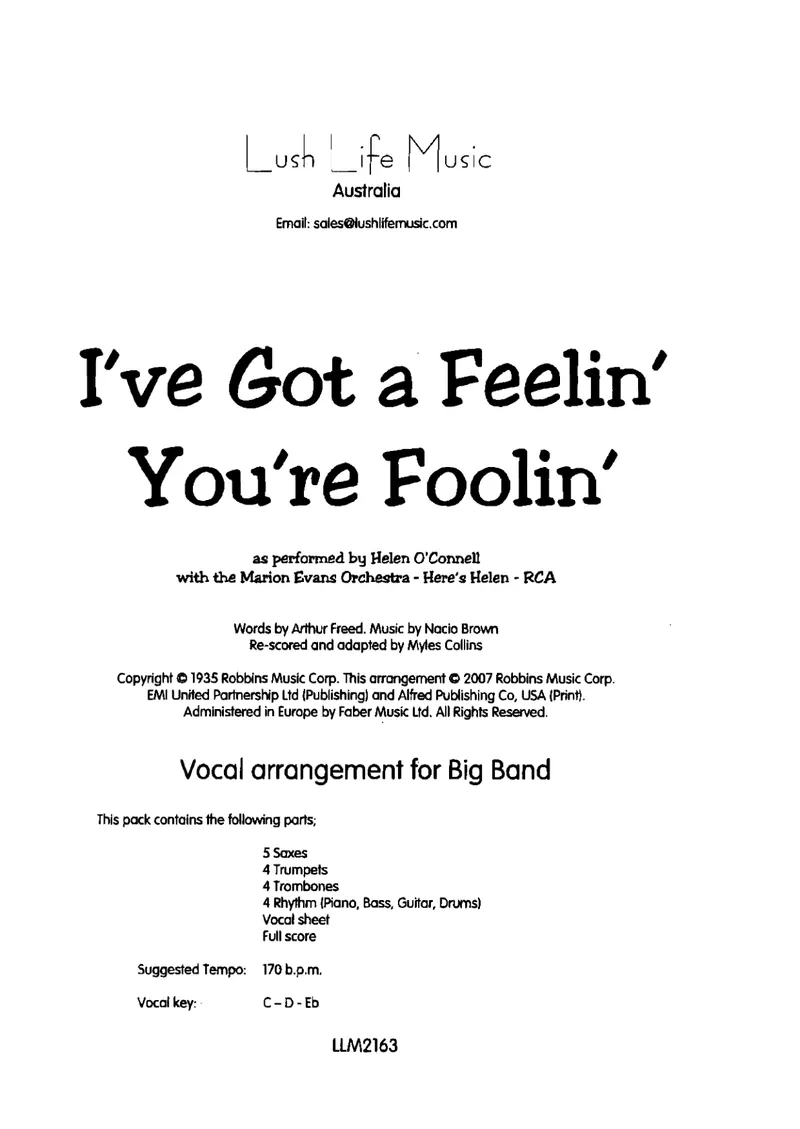 I've Got A Feelin' You're Foolin' score preview
