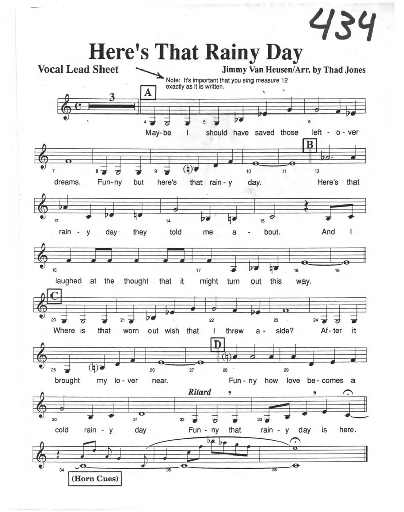 Here's That Rainy Day (Thad Jones) Vocal score preview