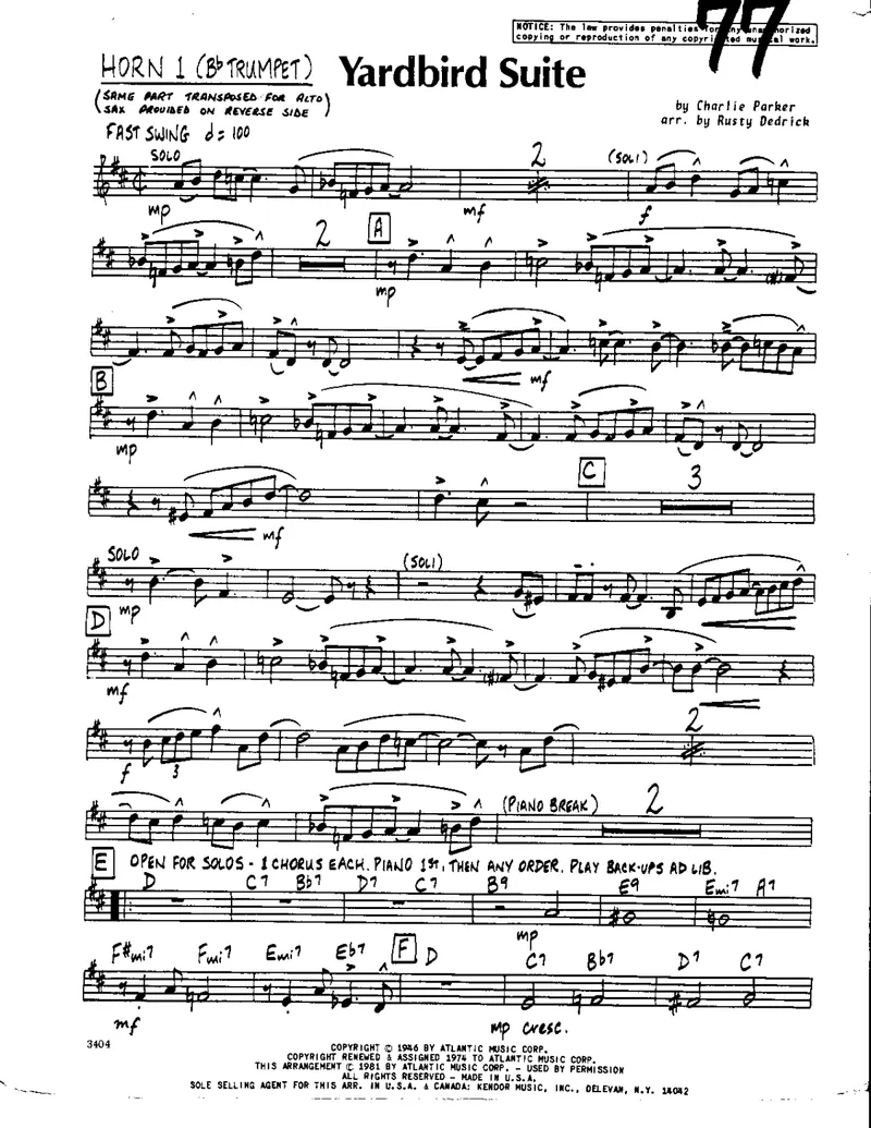Yardbird Suite score preview