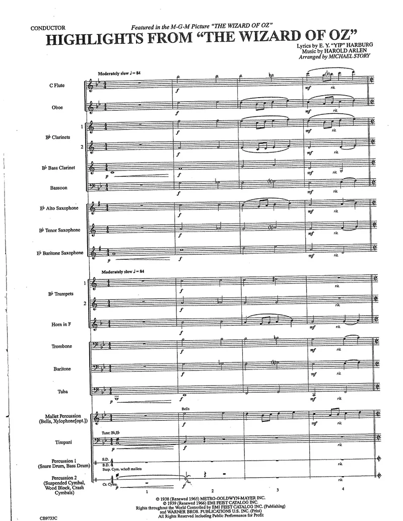 Highlights From The Wizard Of Oz score preview