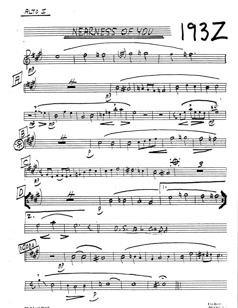 The Nearness Of You score preview