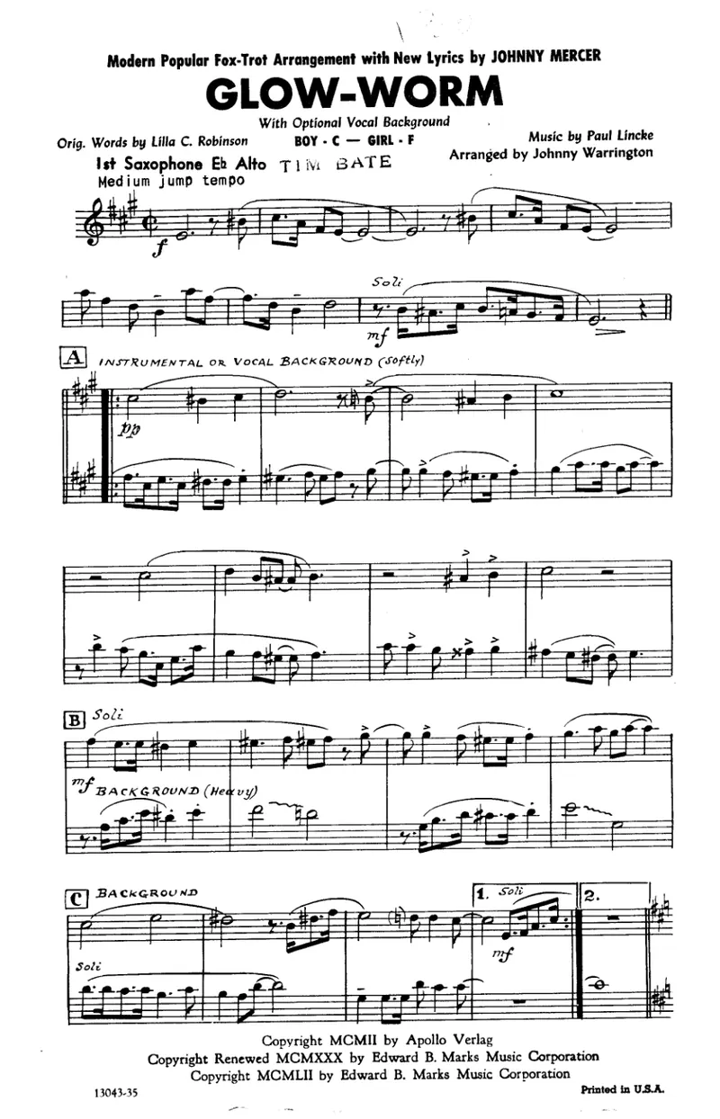 Glow - Worm score preview