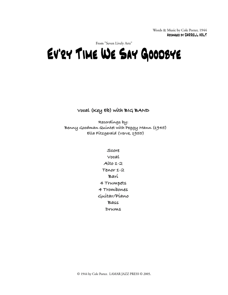 Every Time We Say Goodbye score preview