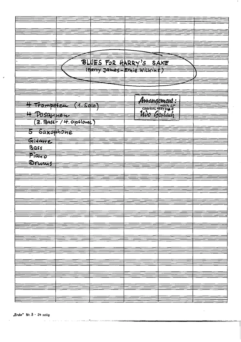 Blues For Harry's Sake score preview