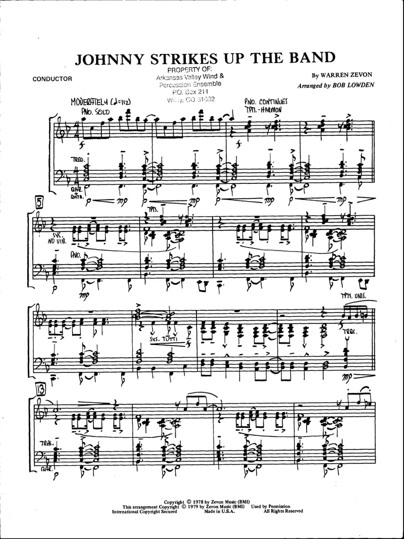 Johnny Strikes Up The Band score preview